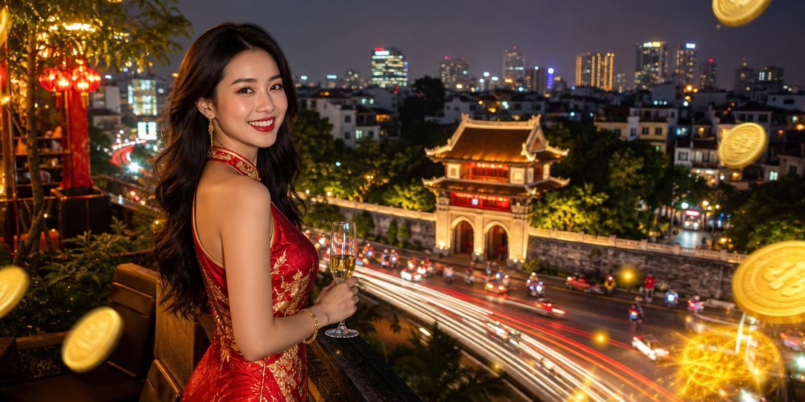 Góc phố Hà Nội về đêm với ánh đèn neon phản chiếu không khí cá cược thể thao sôi động trực tuyến